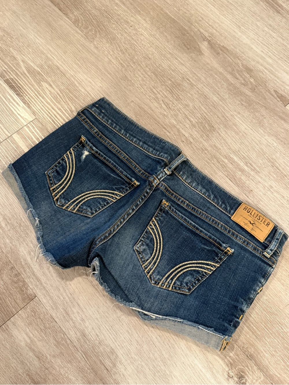 Hollister Dark Blue Frayed Hem Denim Shorts